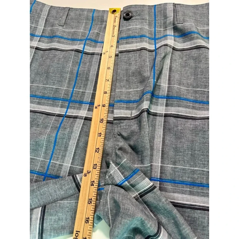 Ocean Current Mens Grey Blue Plaid Cargo Board Shorts Hybrid Swim Trunks Size 40